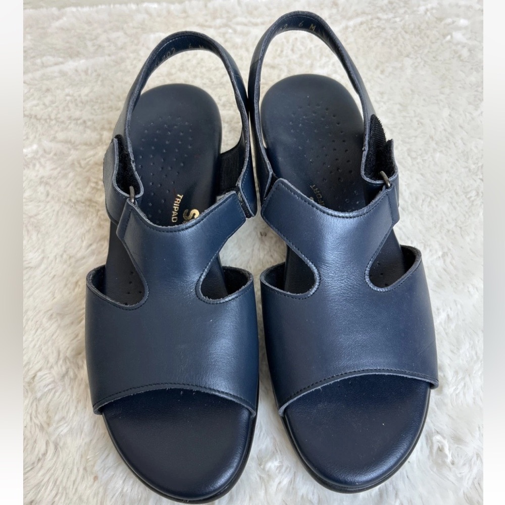 SAS Suntimer Navy Blue Leather Comfort Sandals Size 6 M USA